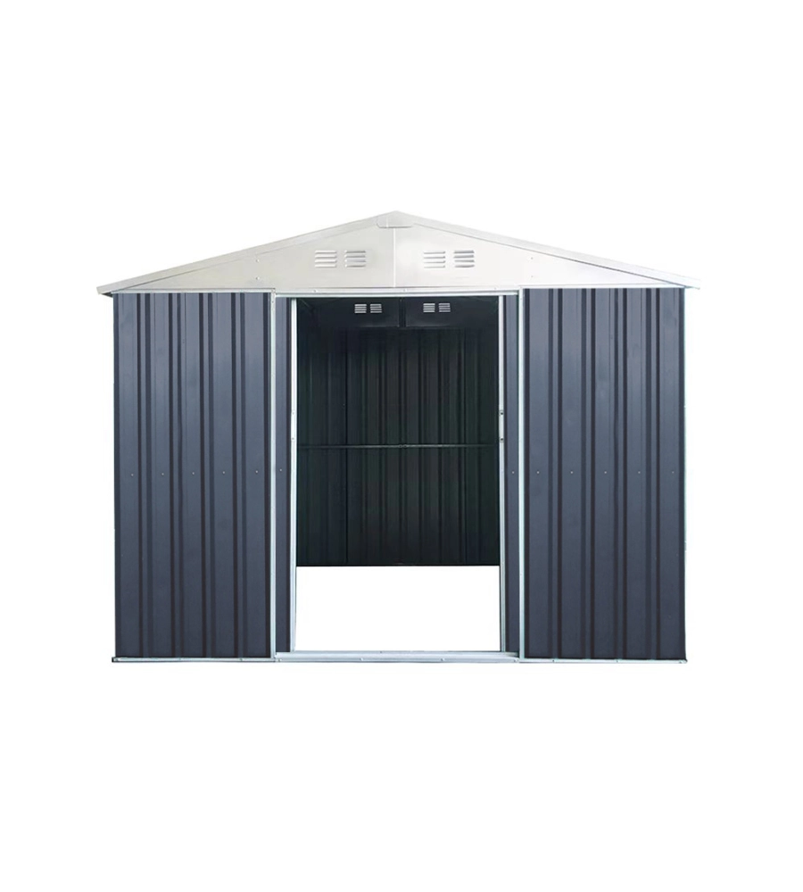 Casetta in lamiera zincata domus "xl" grigia con porte scorrevoli 268x300x194 cm